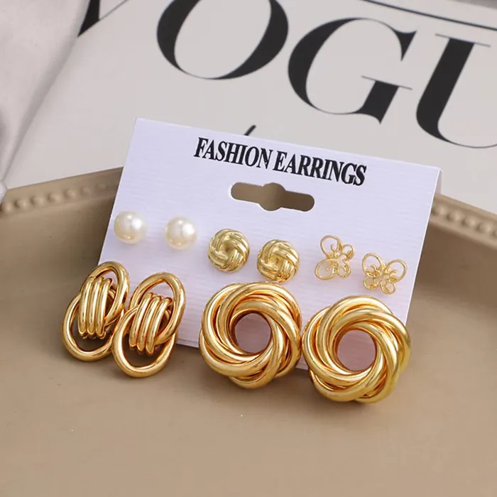Yellow Chimes Earrings Yellow Chimes Stud Earrings for Women Set of 5 Pairs Gold Plated Twisted Design Contemporary Combo Stud Earrings Set For Women and Girls