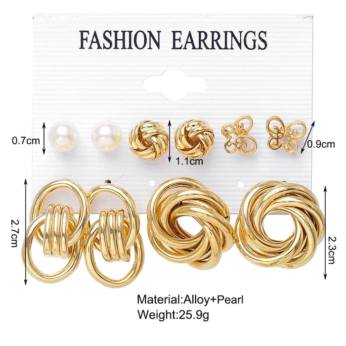 Yellow Chimes Earrings Yellow Chimes Stud Earrings for Women Set of 5 Pairs Gold Plated Twisted Design Contemporary Combo Stud Earrings Set For Women and Girls