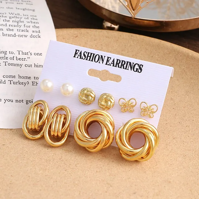 Yellow Chimes Earrings Yellow Chimes Stud Earrings for Women Set of 5 Pairs Gold Plated Twisted Design Contemporary Combo Stud Earrings Set For Women and Girls