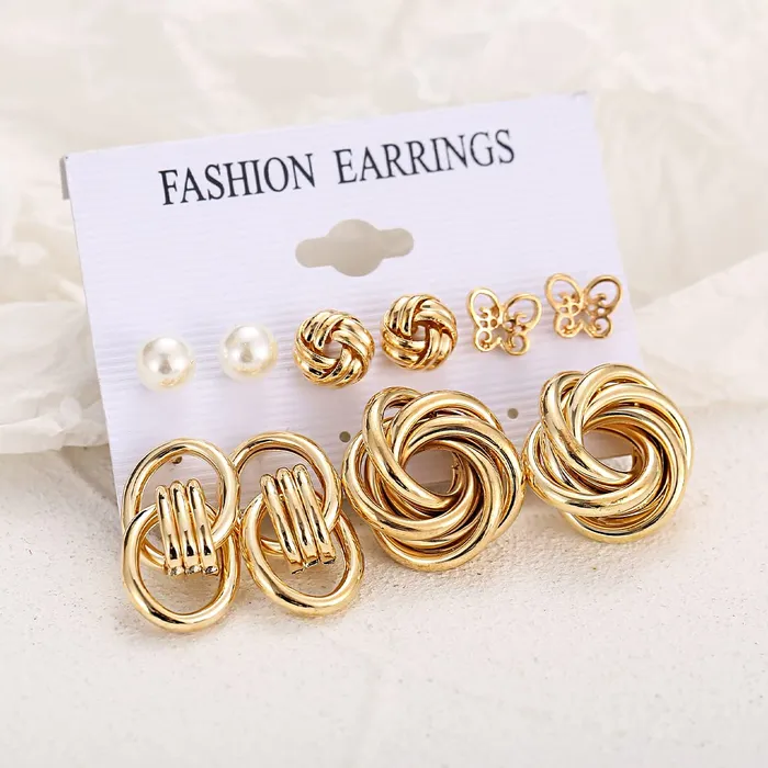 Yellow Chimes Earrings Yellow Chimes Stud Earrings for Women Set of 5 Pairs Gold Plated Twisted Design Contemporary Combo Stud Earrings Set For Women and Girls