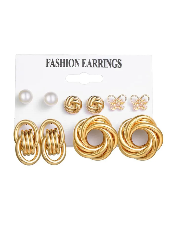Yellow Chimes Earrings Yellow Chimes Stud Earrings for Women Set of 5 Pairs Gold Plated Twisted Design Contemporary Combo Stud Earrings Set For Women and Girls