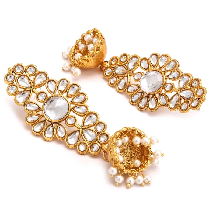 Yellow Chimes Earrings Yellow Chimes Traditional Dangler Kundan Jhumka Earrings for Women and Girls