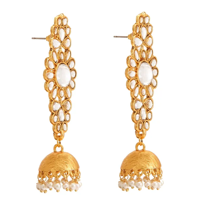 Yellow Chimes Earrings Yellow Chimes Traditional Dangler Kundan Jhumka Earrings for Women and Girls