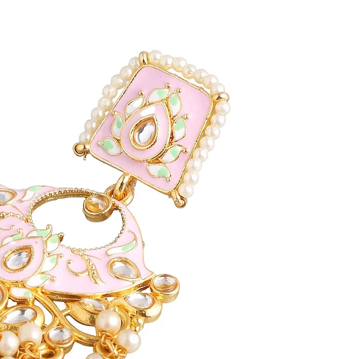Yellow Chimes Earrings Yellow Chimes Traditional Gold Toned Pink Square Design Beads Meenakari Dangler Earrings for Women and Girls Medium YCTJER88MNKSQRPK