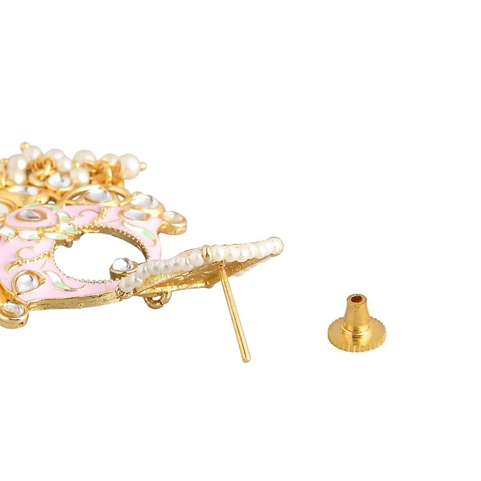 Yellow Chimes Earrings Yellow Chimes Traditional Gold Toned Pink Square Design Beads Meenakari Dangler Earrings for Women and Girls Medium YCTJER88MNKSQRPK