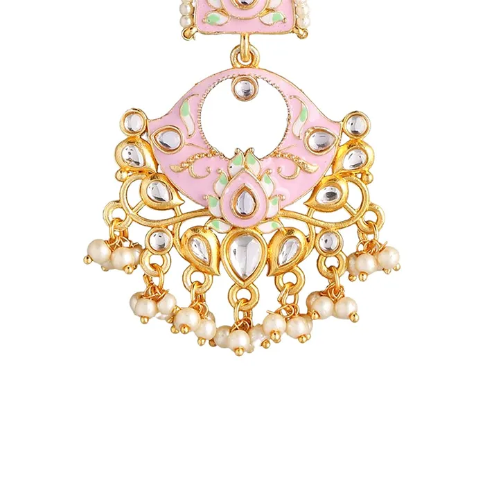 Yellow Chimes Earrings Yellow Chimes Traditional Gold Toned Pink Square Design Beads Meenakari Dangler Earrings for Women and Girls Medium YCTJER88MNKSQRPK