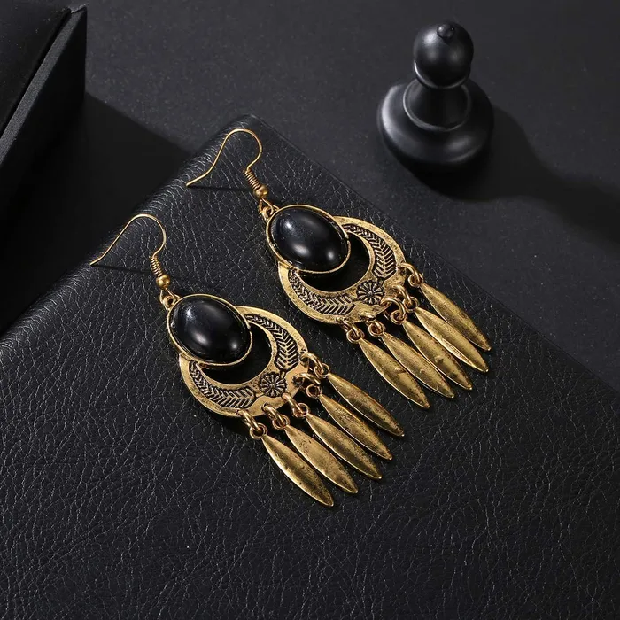Yellow Chimes Earrings Yellow Chimes Womens Exclusive Stylish Infinity Petals Brilliant Opal and Oxidized Gold Plated Base Metal Tassel Drop Earrings Gold Black