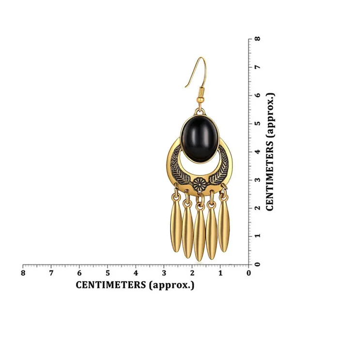 Yellow Chimes Earrings Yellow Chimes Womens Exclusive Stylish Infinity Petals Brilliant Opal and Oxidized Gold Plated Base Metal Tassel Drop Earrings Gold Black