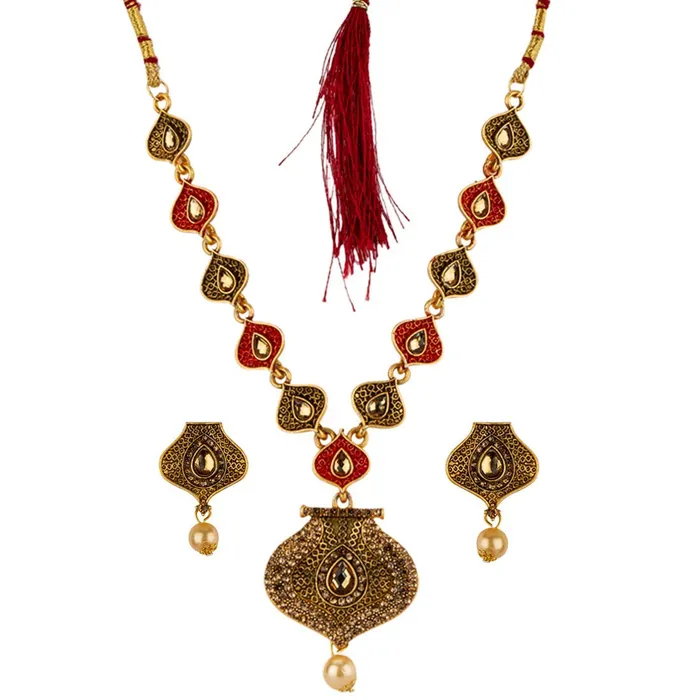 Yellow Chimes Earrings Yelow Chimes Antique Traditional Pearl Kundan German Oxidized Gold Plated Necklace with Earrings for Women Yellow Chimes Earrings Yelow Chimes Antique Traditional Pearl Kundan German Oxidized Gold Plated Necklace with Earrings for Women