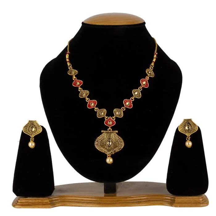 Yellow Chimes Earrings Yelow Chimes Antique Traditional Pearl Kundan German Oxidized Gold Plated Necklace with Earrings for Women
