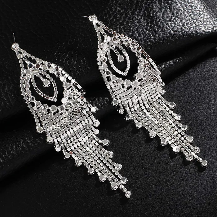 Yellow Chimes Elegant Latest Fashion Silver Plated Crystal Dangler Earrings for Women and Girls Medium YCFJER605CRLDNGSL Yellow Chimes Earrings