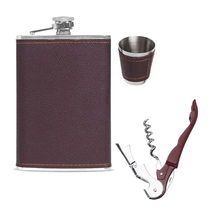Yellow Chimes Exquisite Men Gifiting Set Hip Flask Gift Set Cork Opener with Brown Leather CoverHip Flask for Liquor for Men in a Gift Box Yellow Chimes Necklaces