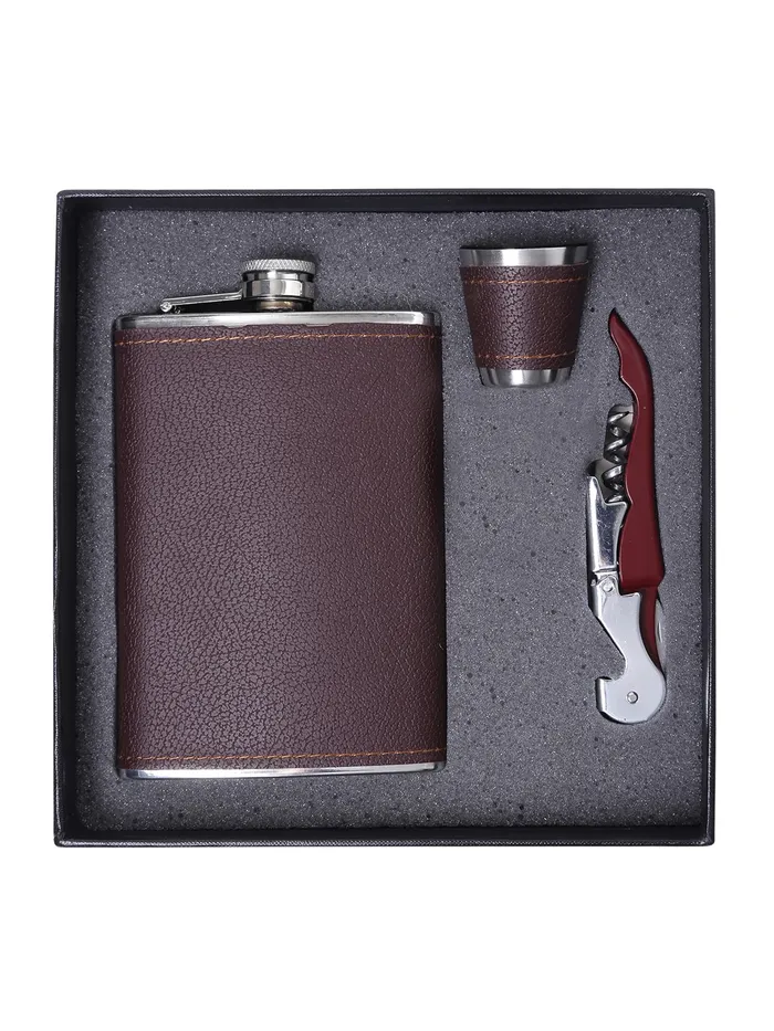 Yellow Chimes Exquisite Men Gifiting Set Hip Flask Gift Set Cork Opener with Brown Leather CoverHip Flask for Liquor for Men in a Gift Box Yellow Chimes Necklaces