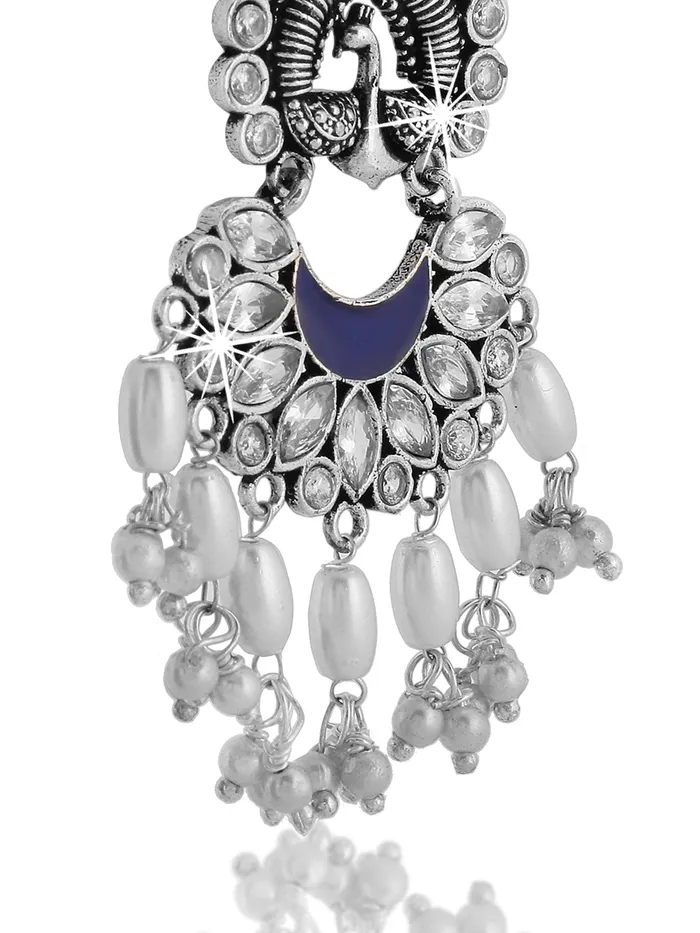 Yellow Chimes German Silver Oxidized Peacock Design Pearl Drop Earring for Women and Girls Yellow Chimes Necklaces