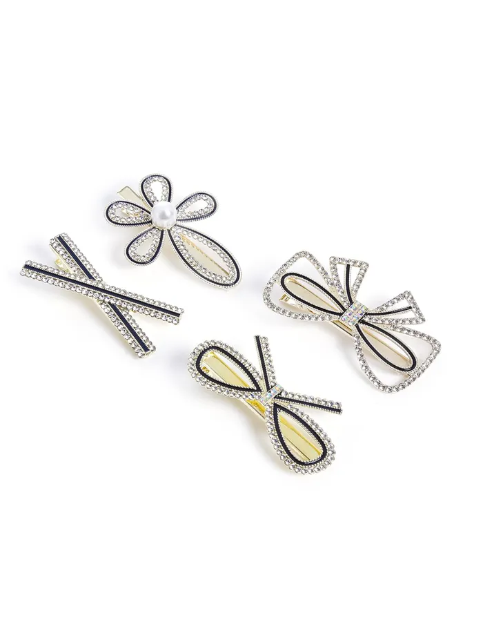 Yellow Chimes Hair Clips for Women 4 Pcs Hairclips for Girls Crystal Studded Bobby Pins Hair Clips Barratte Clips for Women and Girls Hair Accessories Yellow Chimes Necklaces