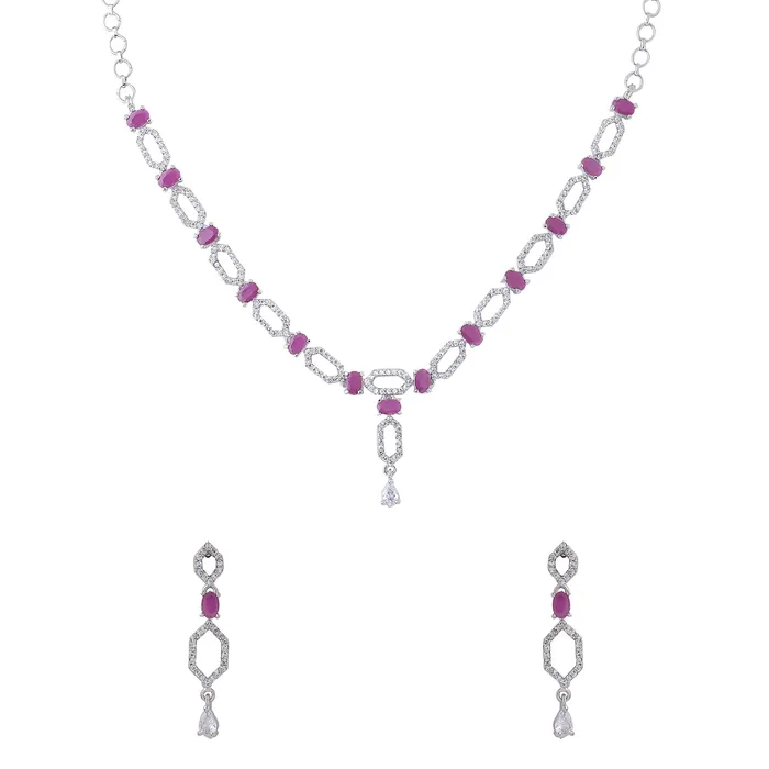 Yellow Chimes Jewellery Set for Women and Girls American Diamond Jewellery Set Silver Tone Pink AD Necklace Set Birthday Gift for girls and women Anniversary Gift for Wife Yellow Chimes Necklaces Yellow Chimes Jewellery Set for Women and Girls American Diamond Jewellery Set Silver Tone Pink AD Necklace Set Birthday Gift for girls and women Anniversary Gift for Wife Yellow Chimes Necklaces