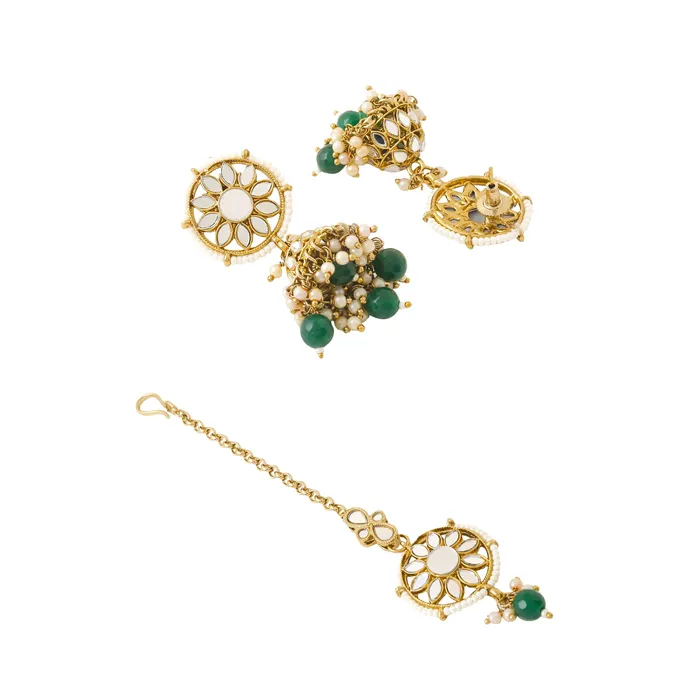 Yellow Chimes Jewellery Set for Women and Girls Beads Necklace Set for Women Gold Tone Green Beads Beaded Choker Necklace Set Birthday Gift for girls and women Anniversary Gift for Wife Yellow Chimes Necklaces