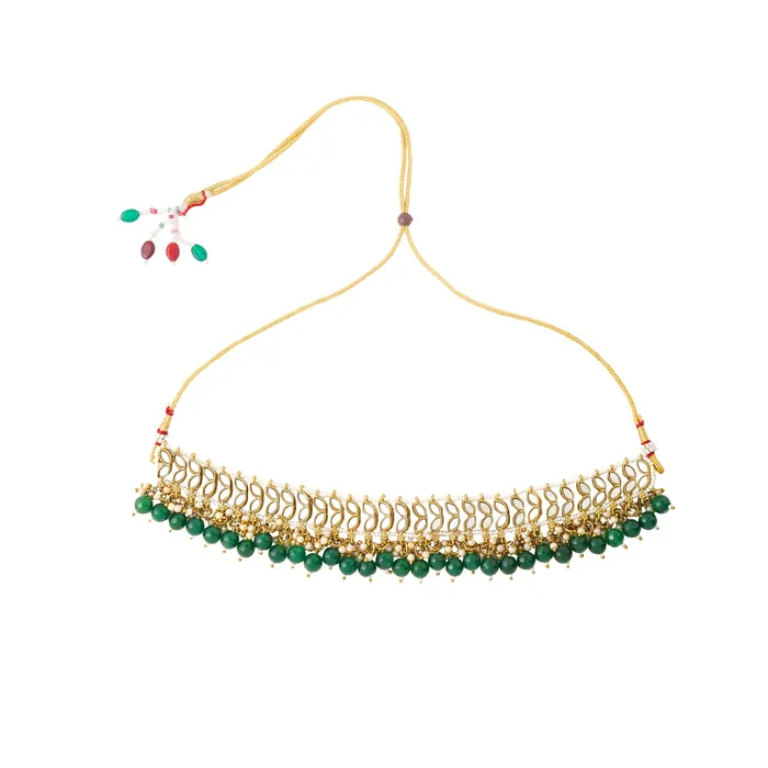Yellow Chimes Jewellery Set for Women and Girls Beads Necklace Set for Women Gold Tone Green Beads Beaded Choker Necklace Set Birthday Gift for girls and women Anniversary Gift for Wife Yellow Chimes Necklaces