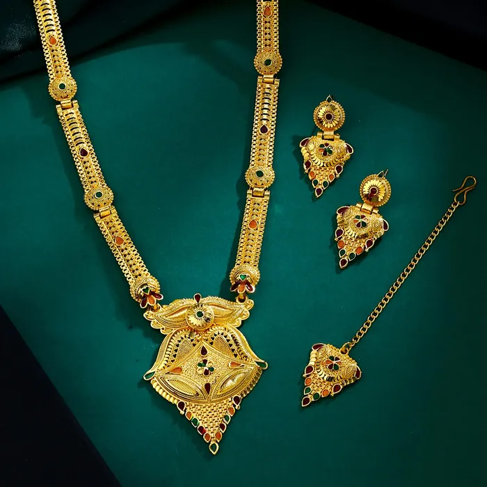 Yellow Chimes Jewellery Set for Women and Girls Gold Necklace Set for Women Gold Toned Bridal Designed Necklace Set Birthday Gift for girls and women Anniversary Gift for Wife Yellow Chimes Rings