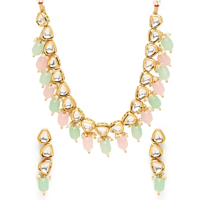 Yellow Chimes Jewellery Set for Women Gold Plated Big Kundan Studded Beads Drop Designed Choker Necklace Set with Earrings for Women and Girls Yellow Chimes Earrings Yellow Chimes Jewellery Set for Women Gold Plated Big Kundan Studded Beads Drop Designed Choker Necklace Set with Earrings for Women and Girls Yellow Chimes Earrings