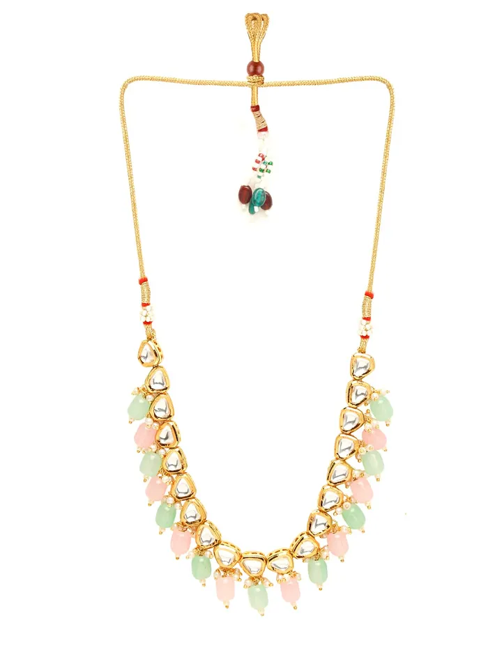 Yellow Chimes Jewellery Set for Women Gold Plated Big Kundan Studded Beads Drop Designed Choker Necklace Set with Earrings for Women and Girls Yellow Chimes Earrings
