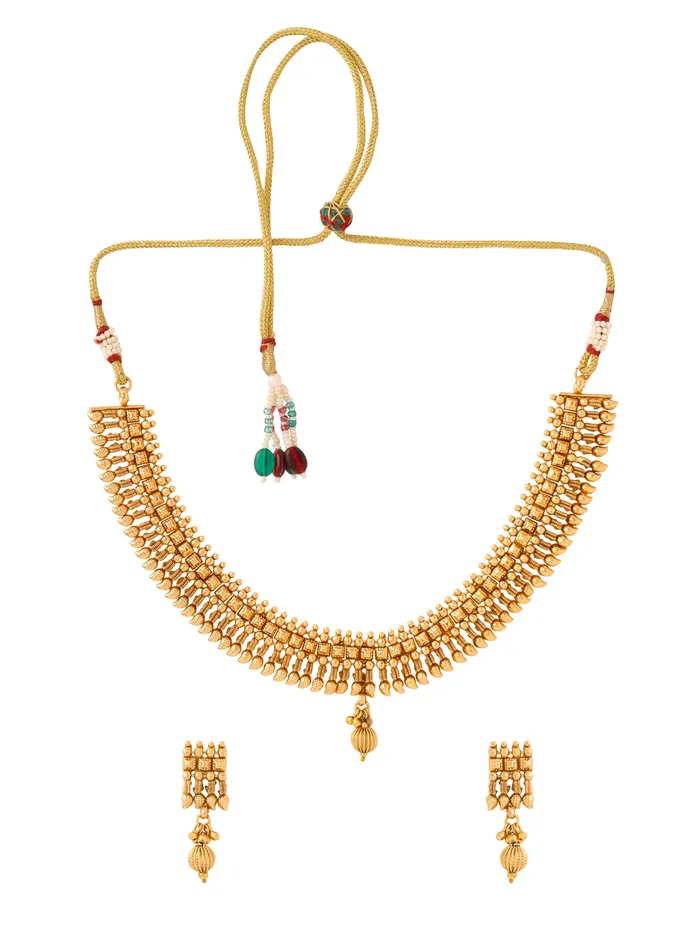 Yellow Chimes Jewellery Set Traditional Necklace with Earrings Gold Plated One Size Golden Yellow Chimes Earrings