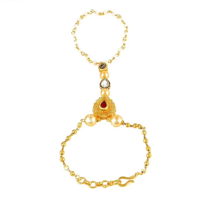 Yellow Chimes Kundan Studded Pearl Gold Plated Hathphool Ring Bracelet for Women and Girls Yellow Chimes Earrings Yellow Chimes Kundan Studded Pearl Gold Plated Hathphool Ring Bracelet for Women and Girls Yellow Chimes Earrings