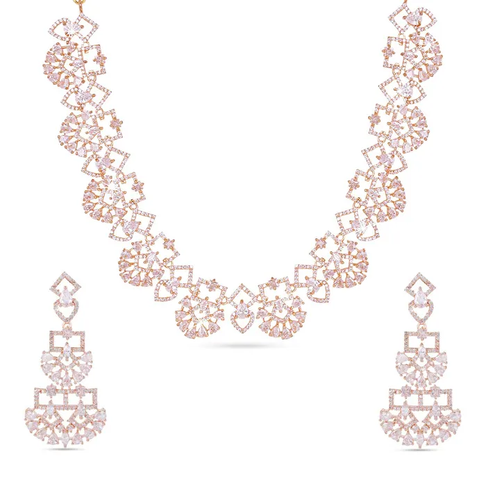 Yellow Chimes Luxurious Looks ADAmerican Diamond Studded Rose Gold Plated Designer Necklace Set Jewellery Set for Women Girls Yellow Chimes Earrings Yellow Chimes Luxurious Looks ADAmerican Diamond Studded Rose Gold Plated Designer Necklace Set Jewellery Set for Women Girls Yellow Chimes Earrings