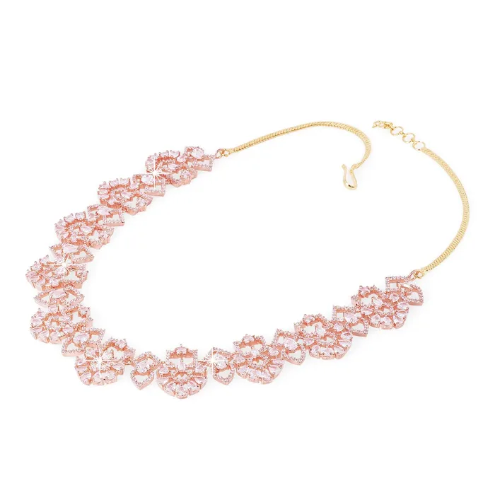 Yellow Chimes Luxurious Looks ADAmerican Diamond Studded Rose Gold Plated Designer Necklace Set Jewellery Set for Women Girls Yellow Chimes Earrings