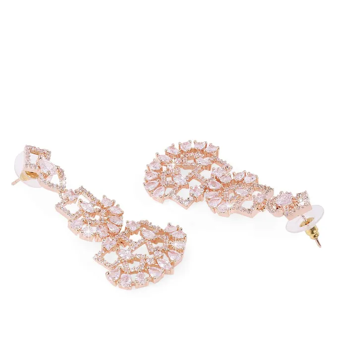 Yellow Chimes Luxurious Looks ADAmerican Diamond Studded Rose Gold Plated Designer Necklace Set Jewellery Set for Women Girls Yellow Chimes Earrings