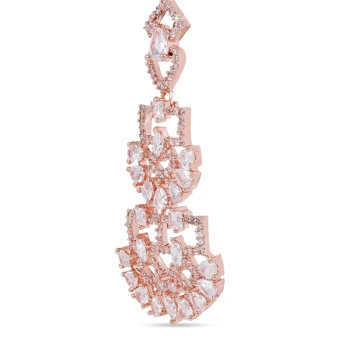 Yellow Chimes Luxurious Looks ADAmerican Diamond Studded Rose Gold Plated Designer Necklace Set Jewellery Set for Women Girls Yellow Chimes Earrings
