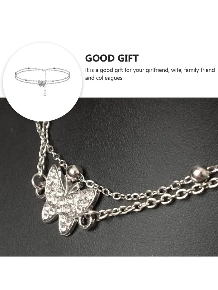 Yellow Chimes Multichain Anklets for Women Anklets with Crystal Studded Butterfly charm Silver toned AnkletsFoot Jewellery for Women and Girls Yellow Chimes Bracelets
