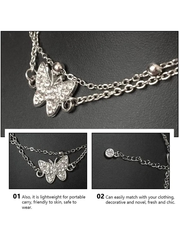Yellow Chimes Multichain Anklets for Women Anklets with Crystal Studded Butterfly charm Silver toned AnkletsFoot Jewellery for Women and Girls Yellow Chimes Bracelets
