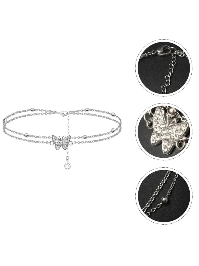 Yellow Chimes Multichain Anklets for Women Anklets with Crystal Studded Butterfly charm Silver toned AnkletsFoot Jewellery for Women and Girls Yellow Chimes Bracelets