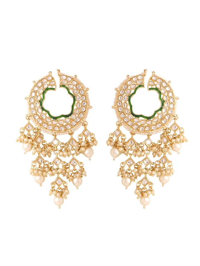 Yellow Chimes Necklaces Chandbali Kundan Pearl Earrings Traditional Gold Plated 1 Pair Elegant Style For Celebrations Yellow Chimes Necklaces Chandbali Kundan Pearl Earrings Traditional Gold Plated 1 Pair Elegant Style For Celebrations