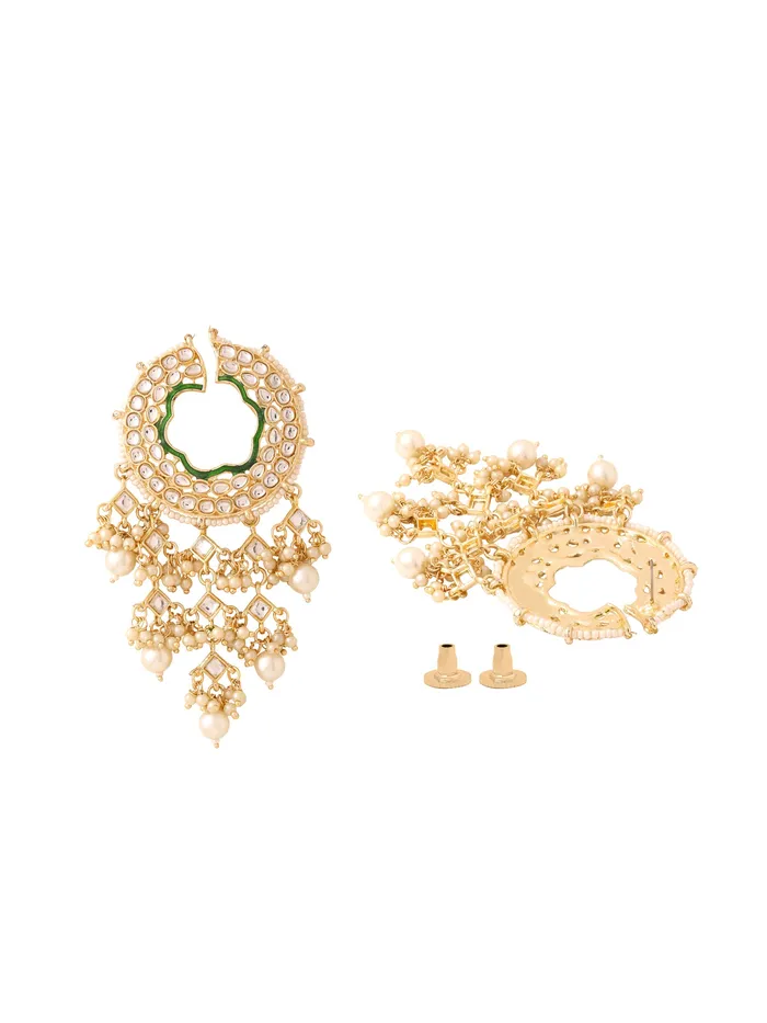 Yellow Chimes Necklaces Chandbali Kundan Pearl Earrings Traditional Gold Plated 1 Pair Elegant Style For Celebrations