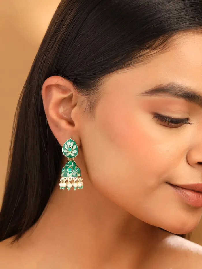 Yellow Chimes Necklaces Combo of 2 Pairs Gold Plated Meenakari Jhumka Earrings Lightweight Traditional Multicolor 44 CM