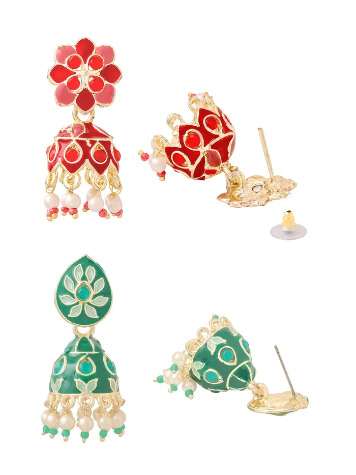Yellow Chimes Necklaces Combo of 2 Pairs Gold Plated Meenakari Jhumka Earrings Lightweight Traditional Multicolor 44 CM