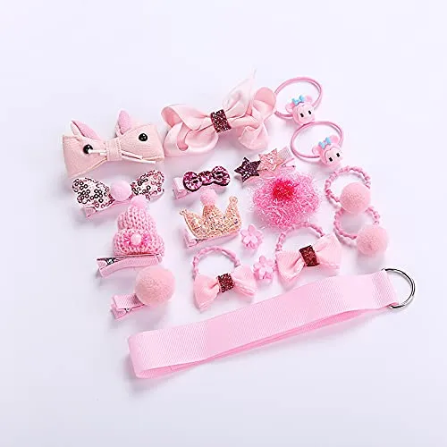 Yellow Chimes Necklaces Melbees by Yellow Chimes 18 Pcs Set of Hair Accessories for Kids with Pink Color Hair Clips and Hair Band Assortment Gift Set for Kids Girls Pack of 18 Medium YCHASETKD005PK