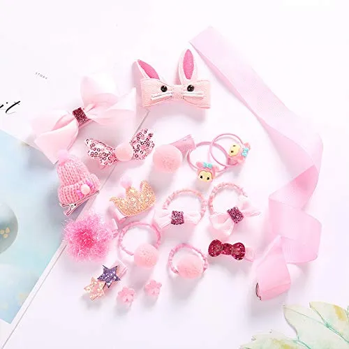 Yellow Chimes Necklaces Melbees by Yellow Chimes 18 Pcs Set of Hair Accessories for Kids with Pink Color Hair Clips and Hair Band Assortment Gift Set for Kids Girls Pack of 18 Medium YCHASETKD005PK