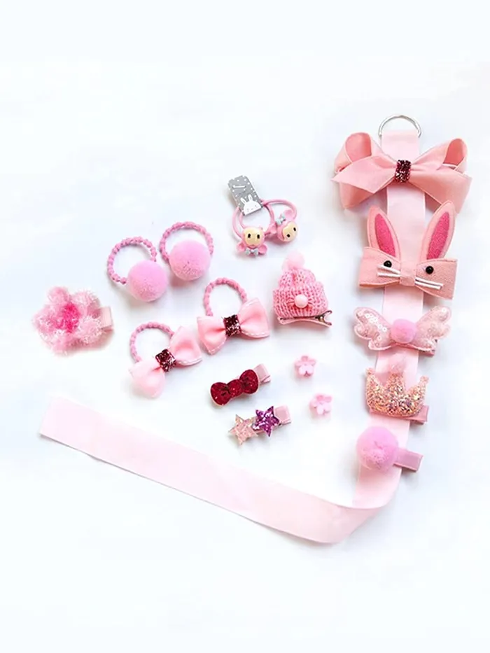 Yellow Chimes Necklaces Melbees by Yellow Chimes 18 Pcs Set of Hair Accessories for Kids with Pink Color Hair Clips and Hair Band Assortment Gift Set for Kids Girls Pack of 18 Medium YCHASETKD005PK