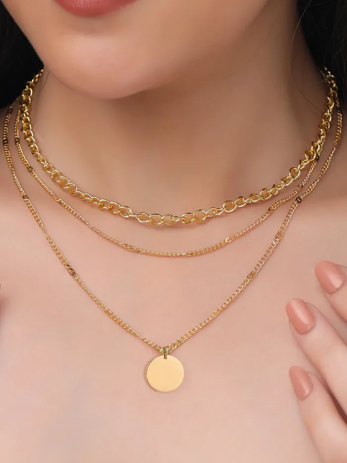 Yellow Chimes Necklaces Multi Layered Choker Necklace Gold Plated Chain Elegant Design Lobster Clasp 46 cm Gold