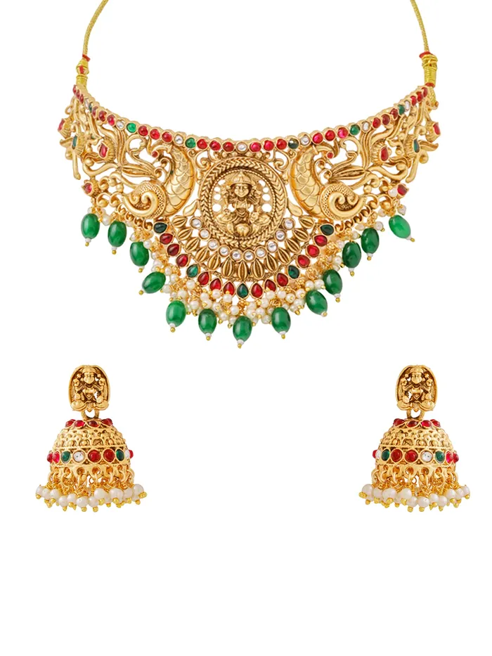 Yellow Chimes Necklaces Traditional Jewellery Set Ethnic Gold Plated Choker Necklace Adjustable Length Gold