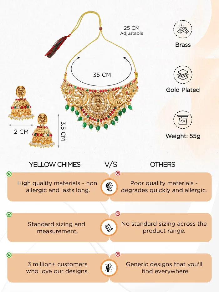 Yellow Chimes Necklaces Traditional Jewellery Set Ethnic Gold Plated Choker Necklace Adjustable Length Gold