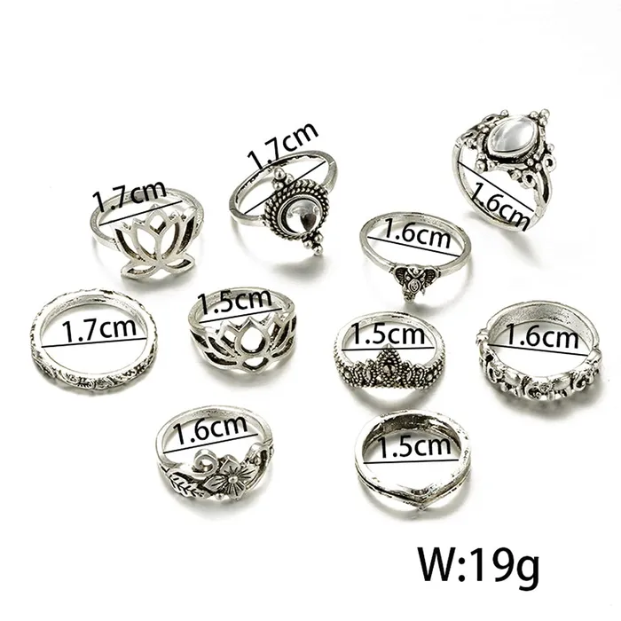 Yellow Chimes Necklaces Yellow Chimes 10 Pieces Combo Flower Design Vintage Style Midi Finger Silver Oxidised Knuckle Rings Set for Women and Girls YCFJRGR193FLORCSL