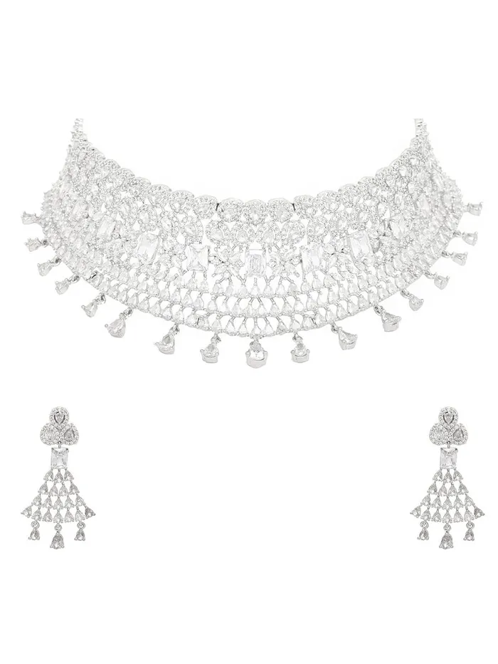Yellow Chimes Necklaces Yellow Chimes American Diamond Jewellery Set for Women Rhodium Plated Bridal Wedding White AD Jewellery Necklace Set for Women and Girls Yellow Chimes Necklaces Yellow Chimes American Diamond Jewellery Set for Women Rhodium Plated Bridal Wedding White AD Jewellery Necklace Set for Women and Girls