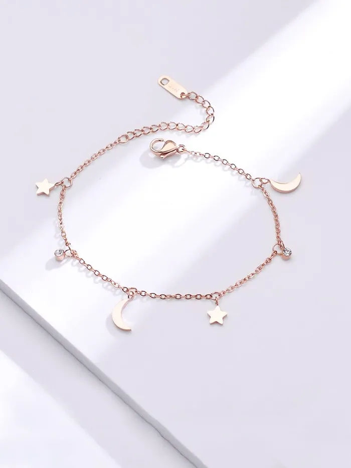 Yellow Chimes Necklaces Yellow Chimes Anklets for Women Rose GoldPlated Stainless Steel Moon Star Charms Anklet For Women and Girls Valentine Gift for Girls