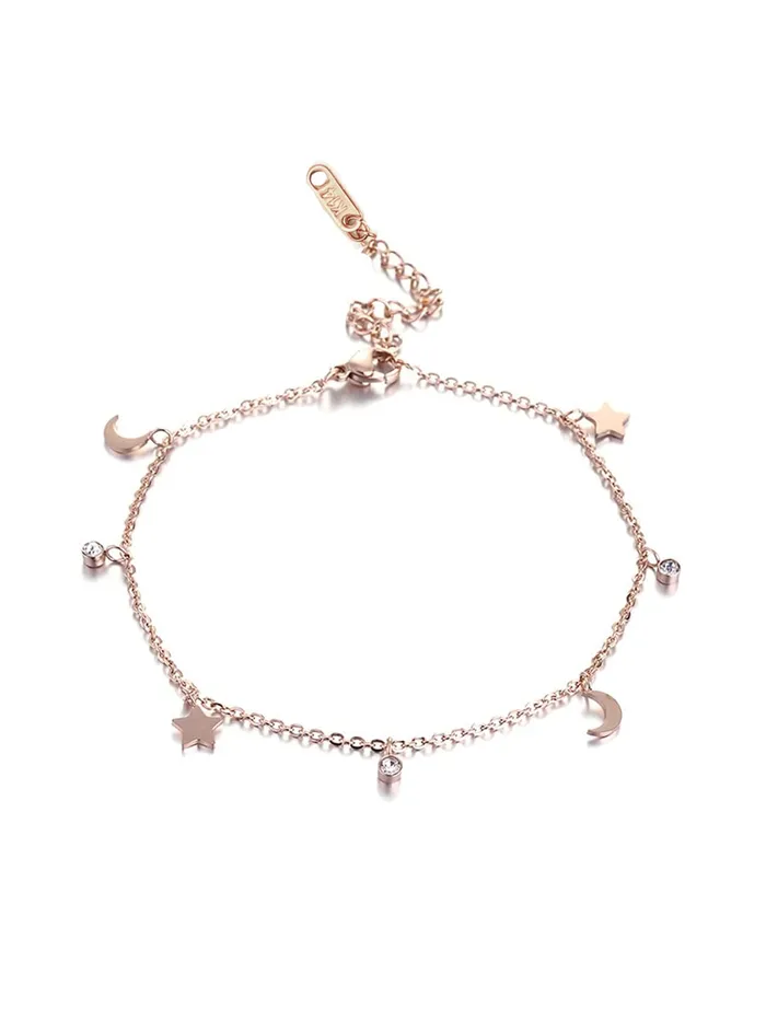 Yellow Chimes Necklaces Yellow Chimes Anklets for Women Rose GoldPlated Stainless Steel Moon Star Charms Anklet For Women and Girls Valentine Gift for Girls