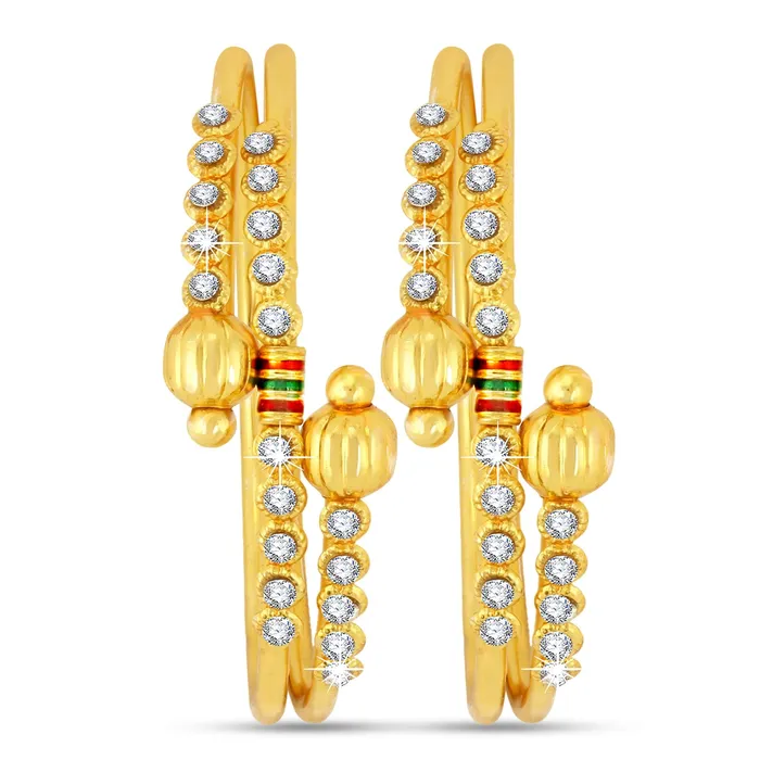 Yellow Chimes Necklaces Yellow Chimes Designer CZ Victorian 2 Pc Gold Plated Traditional Bangles Set for Women Yellow Chimes Necklaces Yellow Chimes Designer CZ Victorian 2 Pc Gold Plated Traditional Bangles Set for Women