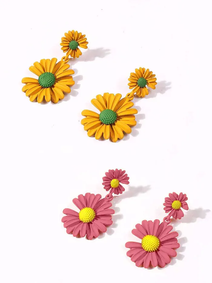 Yellow Chimes Necklaces Yellow Chimes Drop Earrings for Women Combo of 2 Pairs Floral Drop Earrings Yellow Peach Casual Wear Drop Earrings For Womens and Girls